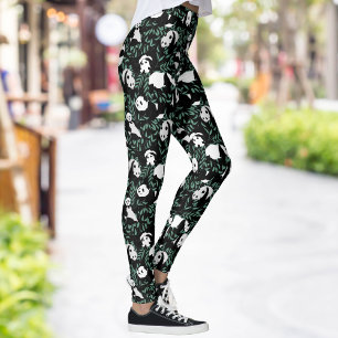 Cute Pandas och Löv Leggings