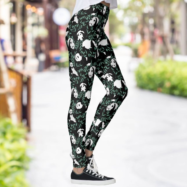 Cute Pandas och Löv Leggings (Skapare uppladdad)
