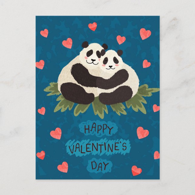 Cute Pandas Valentindags vykort (Framsida)