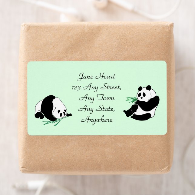 Cute Pandas with Bamboo Shoots Labels Fraktsedel (Insitu)
