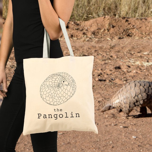 Cute Pangolin Animal Art Tygkasse (Pangolin line art tote bag endangered species Simple black and white animal art)