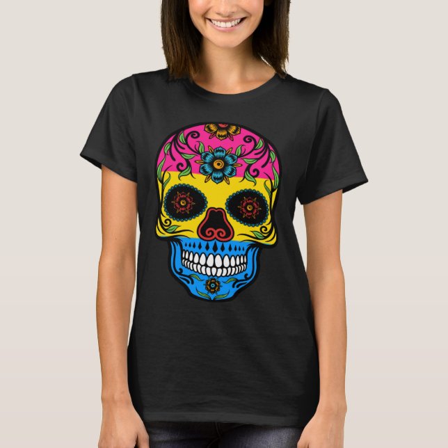Cute Pansexual Pride Flag Sugar Skull T Shirt (Framsida)