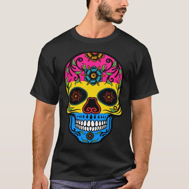 Cute Pansexual Pride Flag Sugar Skull T Shirt (Framsida)