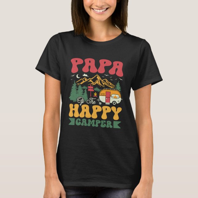 Cute Papa Of The Happy Camper Groovy Camping Trip T Shirt (Framsida)