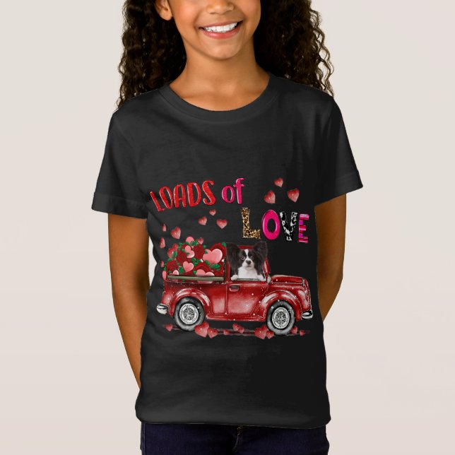 Cute Papillon Hund Driving Red Lastbil Lycklig Val T Shirt (Framsida)