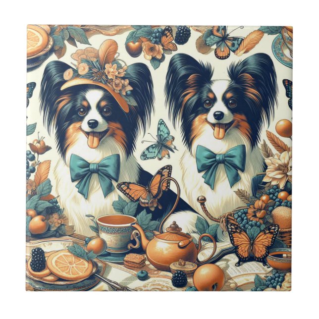 Cute Papillon Hund Illustration Kakelplatta (Framsidan)