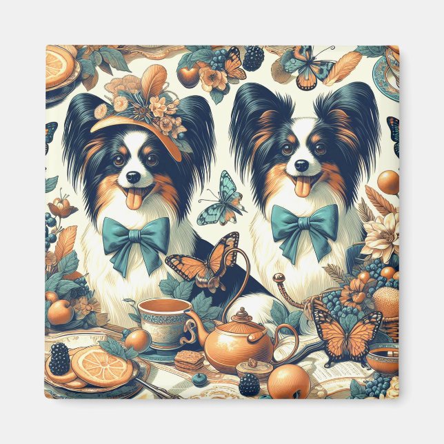 Cute Papillon Hund Illustration Magnet (Framsidan)