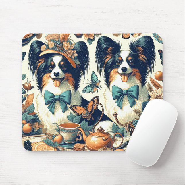 Cute Papillon Hund Illustration Musmatta (Med mus)