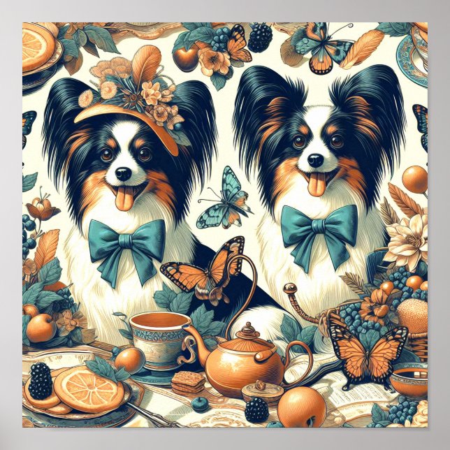 Cute Papillon Hund Illustration Poster (Framsidan)