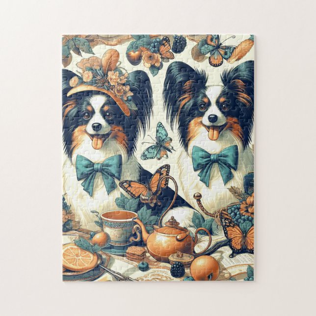 Cute Papillon Hund Illustration Pussel (Vertikal)