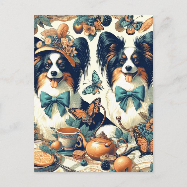 Cute Papillon Hund Illustration Vykort (Framsida)