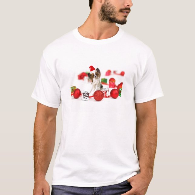 Cute Papillon Hund jultomten Hat Tee (Framsida)