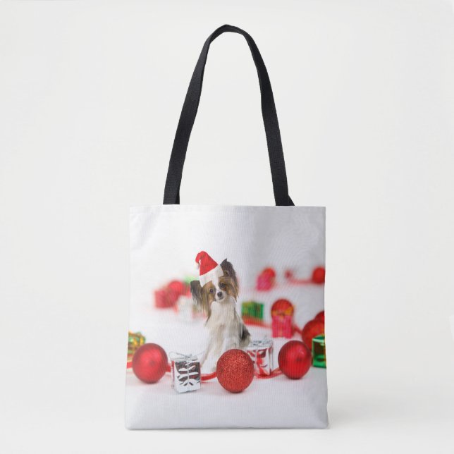 Cute Papillon Hund jultomten Hat Tygkasse (Framsida)