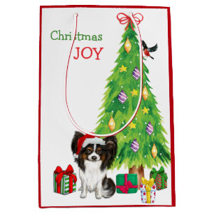 Cute Papillon Hund Santa Hat och Julgran