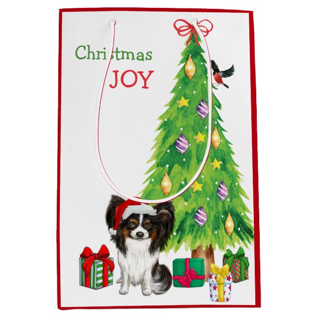 Cute Papillon Hund Santa Hat och Julgran (Framsidan)