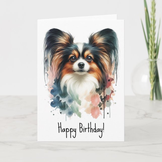 Cute Papillon Hund Watercolor Art Kort (Framsida)