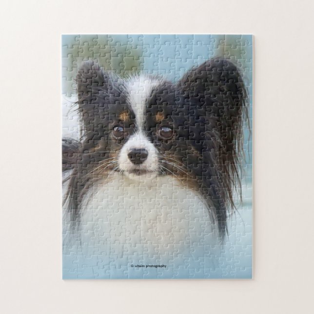 Cute Papillon Leksak Spanska Hund vid Dock Pussel (Vertikal)