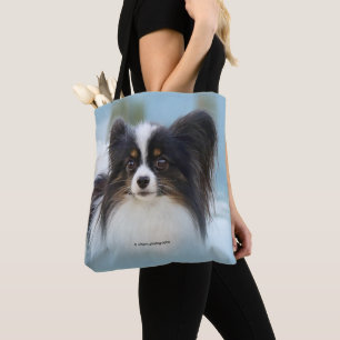 Cute Papillon Leksak Spanska Hund vid Dock Tygkasse