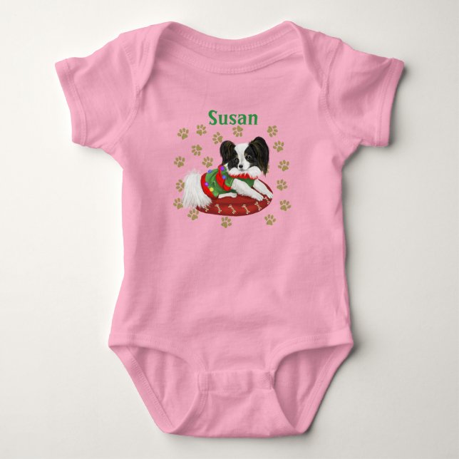 Cute Papillon Puppy Baby Bodykostym T Shirt (Framsida)