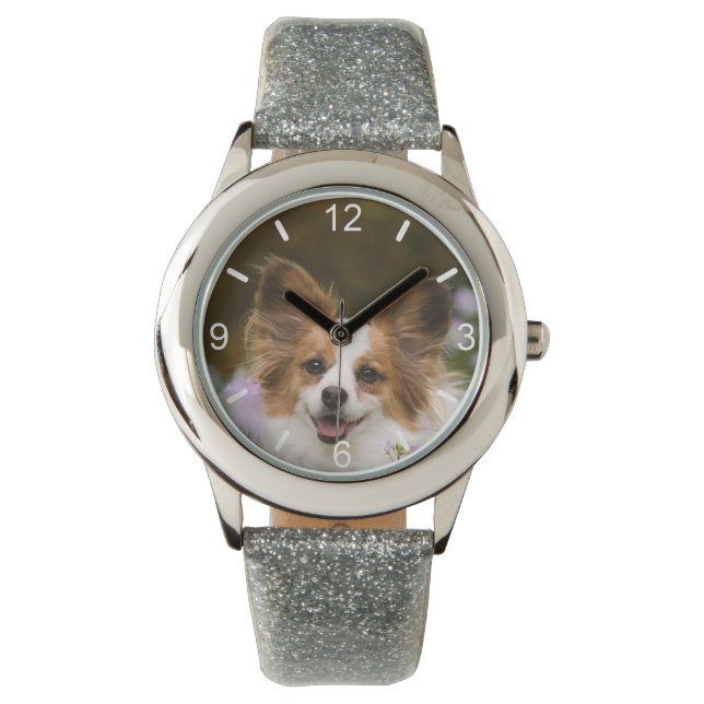 Cute Papillon Spanska foto-Hundälskare Armbandsur (Framsida)