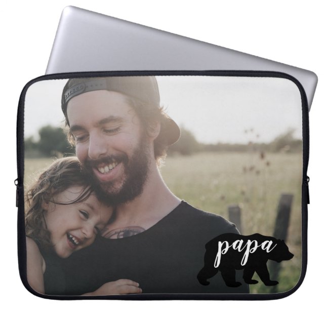 Cute Pappa Bear Silhouette med personlig foto Laptop Fodral (Framsidan)