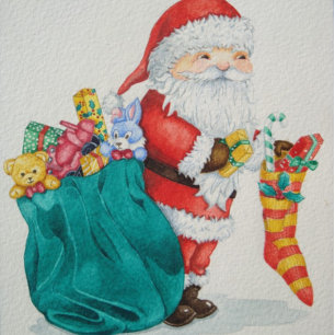 Cute pappa jul med leksaker och gåvor i säck helgkort