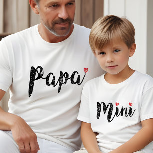 Cute Pappa och Mini Roligt, skript och hjärta T Shirt