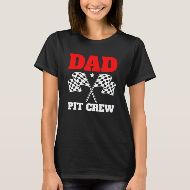 Cute Pappa Pit Crew Checkered Flaggor Birday Tävla T Shirt (Framsida)