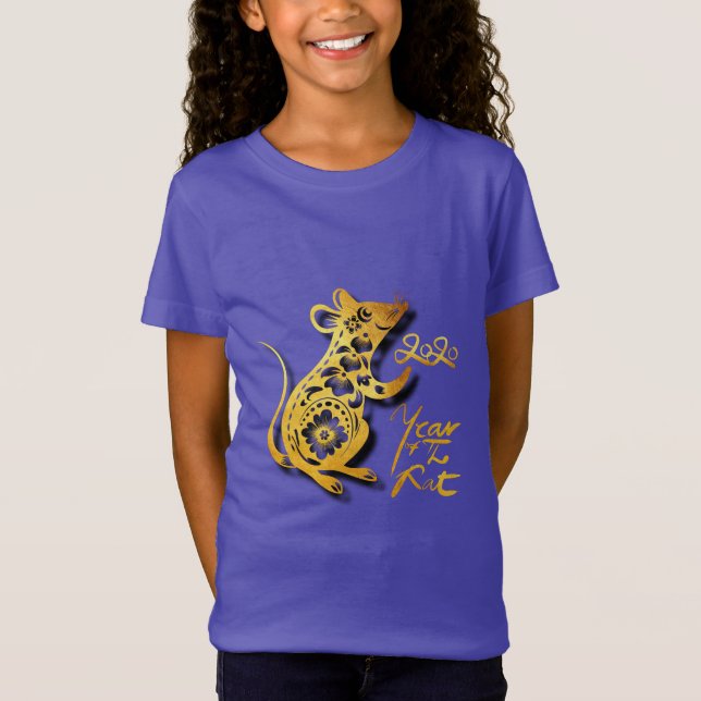 Cute Papper-cut Chinese New Year Råtta Girl Tee (Framsida)
