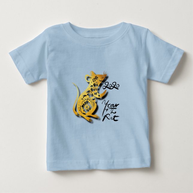 Cute Papper-cut kinesiskt nyår Råtta Blue Baby Tee (Framsida)