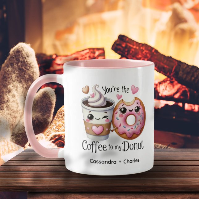 Cute Par anpassat "kaffe till min donut" Mugg (Cute Couples Customized "Coffee to My Donut" Mug)