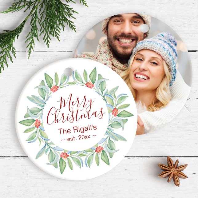 Cute Par Första julfoto Ornamet Julgransprydnad Keramik (Cute Couples First Christmas Photo Ornaments)