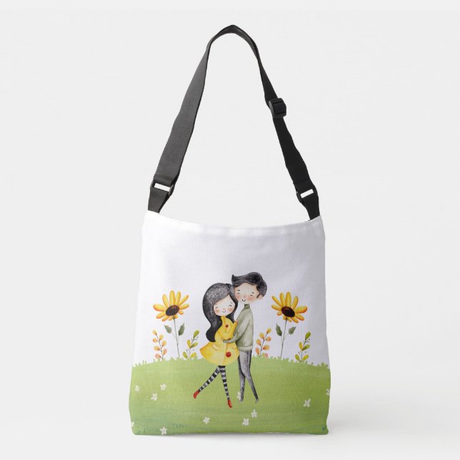 Cute par Hugger i en Fält-krosbag Axelväska (Framsida)