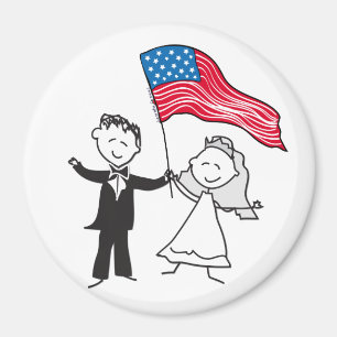 Cute par Illustration med amerikansk Flagga Magnet