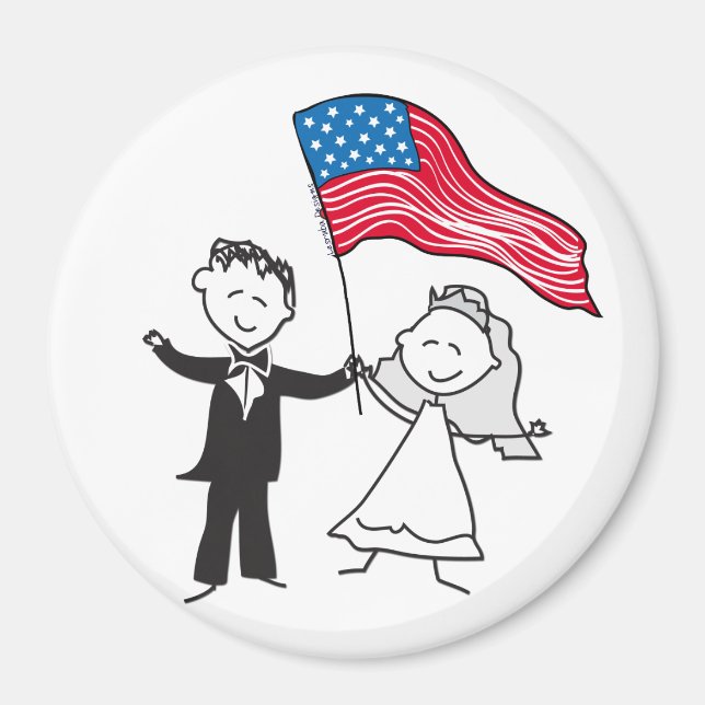 Cute par Illustration med amerikansk Flagga Magnet (Framsidan)