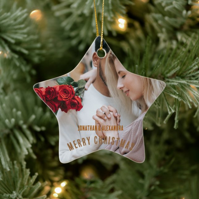 Cute-par Luxuly-foton Golden-bruna text Julgransprydnad Keramik (Träd)