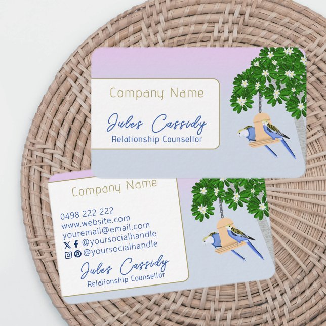 Cute par Playful Parrots Banner Counselor Visitkort (Skapare uppladdad)