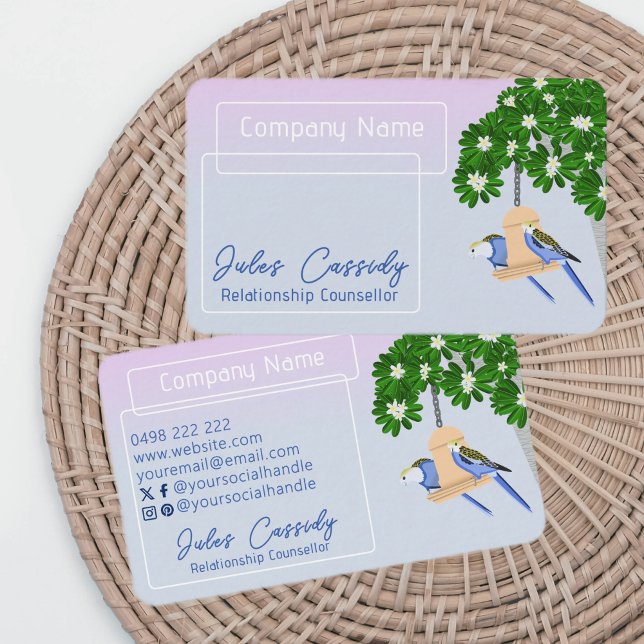 Cute par Playful Parrots Ram Counselor Visitkort (Skapare uppladdad)