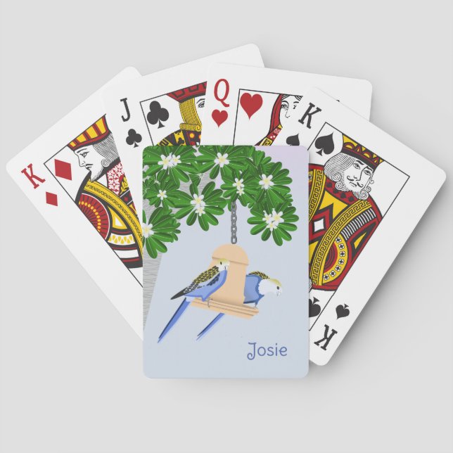 Cute par Playful Parrots Rosellas Add Namn Casinokort (Baksidan)