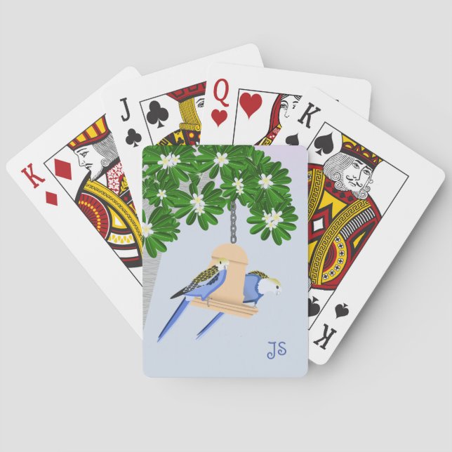 Cute par Playful Parrots Rosellas Monogram Casinokort (Baksidan)