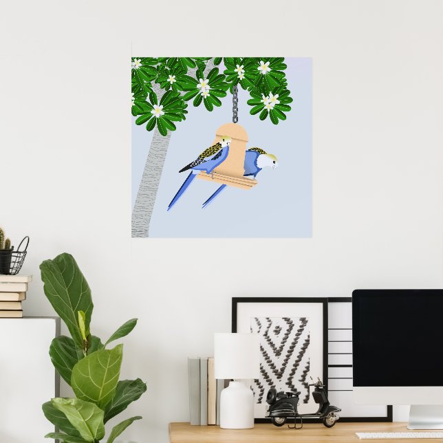 Cute par Playful Parrots Rosellas Poster (Hemmakontoret)