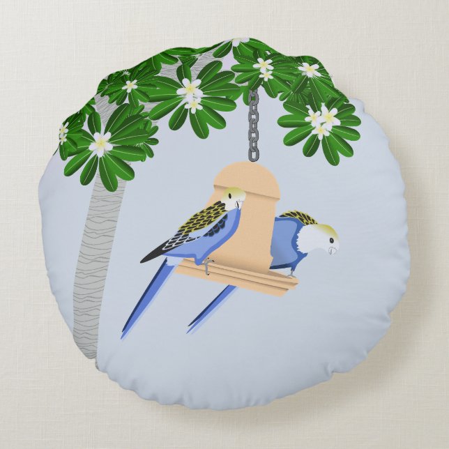 Cute par Playful Parrots Rosellas Rund Kudde (Baksidan)