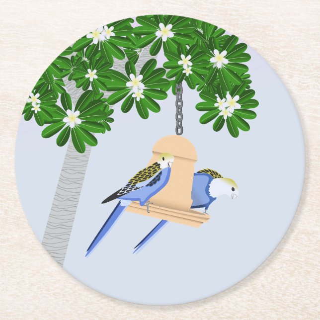 Cute par Playful Parrots Rosellas Underlägg Papper Rund (Framsidan)