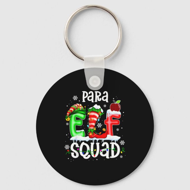 Cute Para Elf Squad Funny Christmas Elf Kids Teach Nyckelring (Framsida)