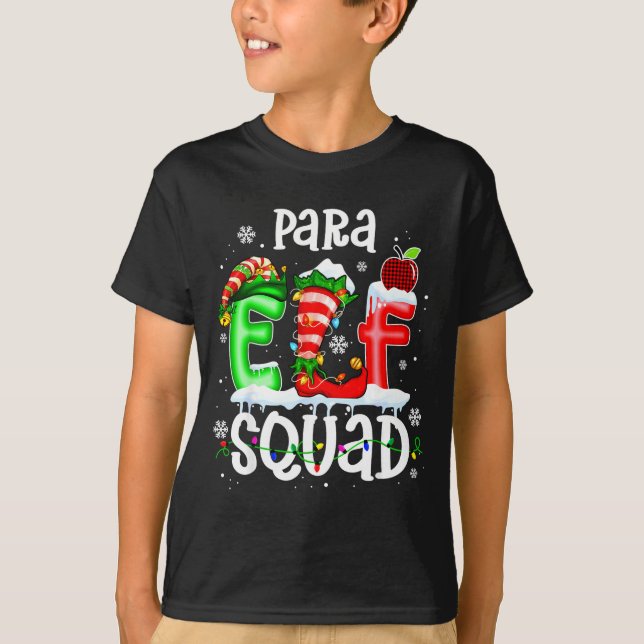 Cute Para Elf Squad Funny Christmas Elf Kids Teach T Shirt (Framsida)