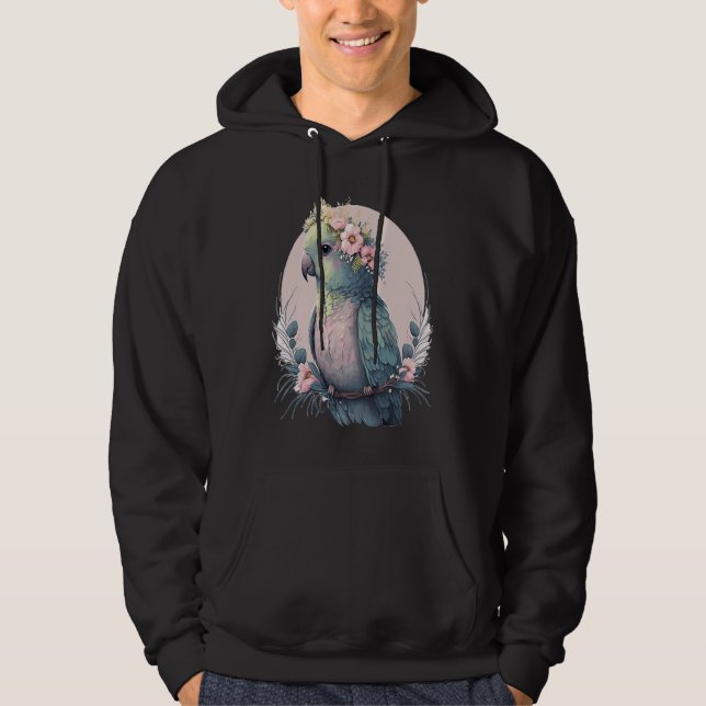 Cute Parakeet Budgie Bird Flower Crown Pet Birds Hoodie (Framsida)