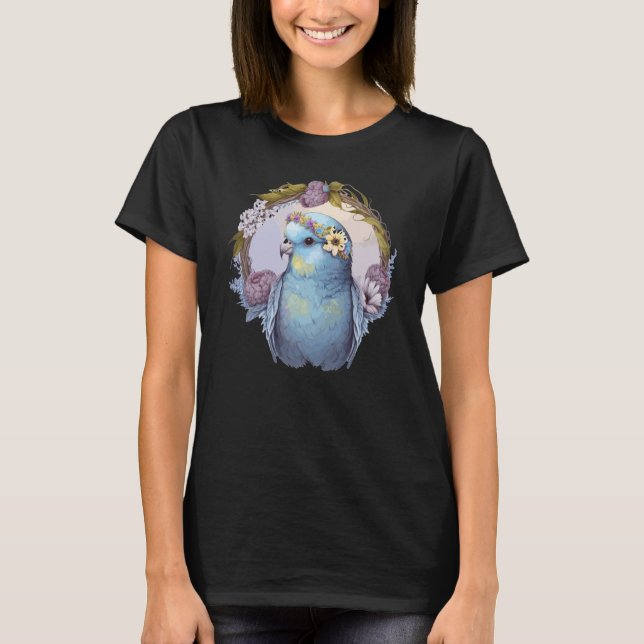 Cute Parakeet Budgie Bird Flower Krona Pet Birds T Shirt (Framsida)
