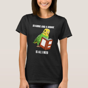 Cute Parakeet Budgie och Reading Bokar T Shirt