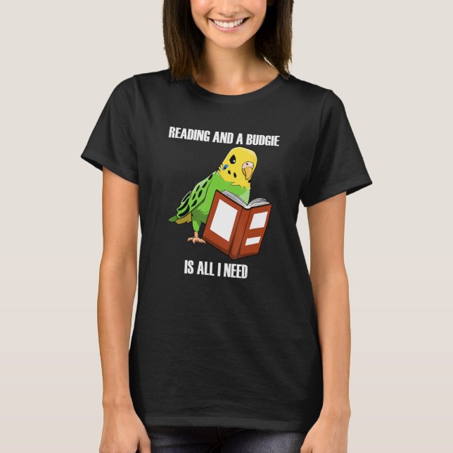 Cute Parakeet Budgie och Reading Bokar T Shirt (Framsida)