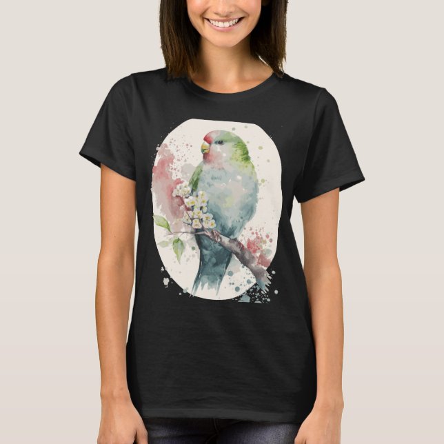 Cute Parakeet Japanese Cherry Blossom Budgie Sakur T Shirt (Framsida)